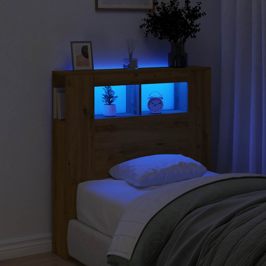 LED Headboard Artisan Oak 100x18.5x103.5 cm Engineered Wood